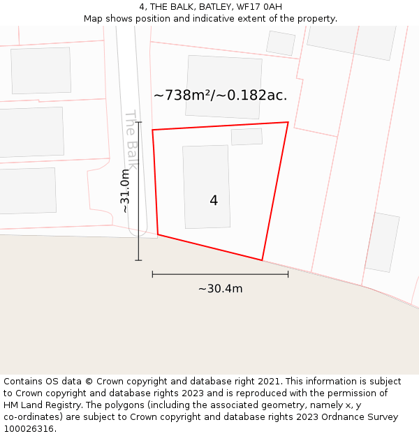 4, THE BALK, BATLEY, WF17 0AH: Plot and title map