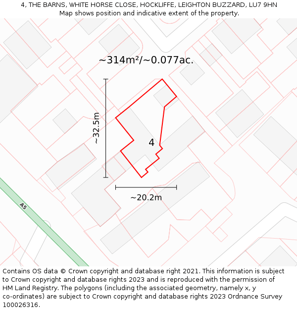 4, THE BARNS, WHITE HORSE CLOSE, HOCKLIFFE, LEIGHTON BUZZARD, LU7 9HN: Plot and title map