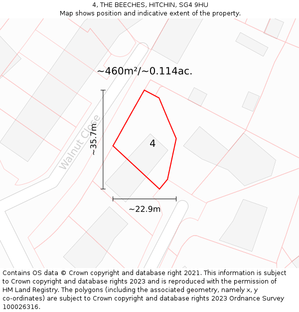 4, THE BEECHES, HITCHIN, SG4 9HU: Plot and title map