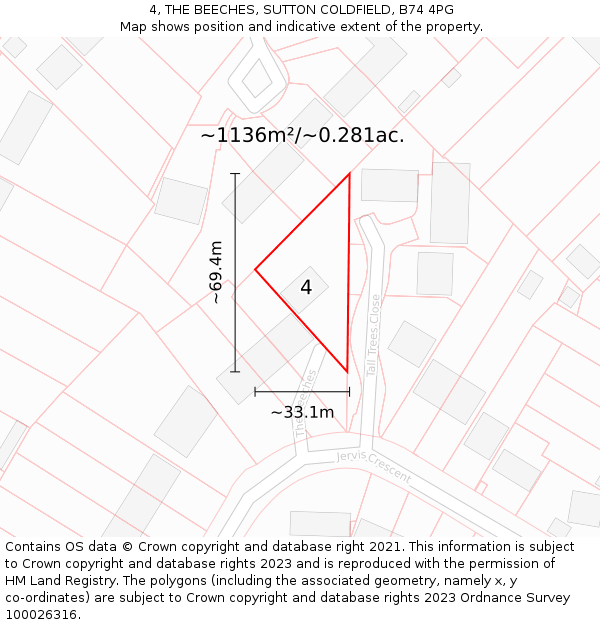 4, THE BEECHES, SUTTON COLDFIELD, B74 4PG: Plot and title map