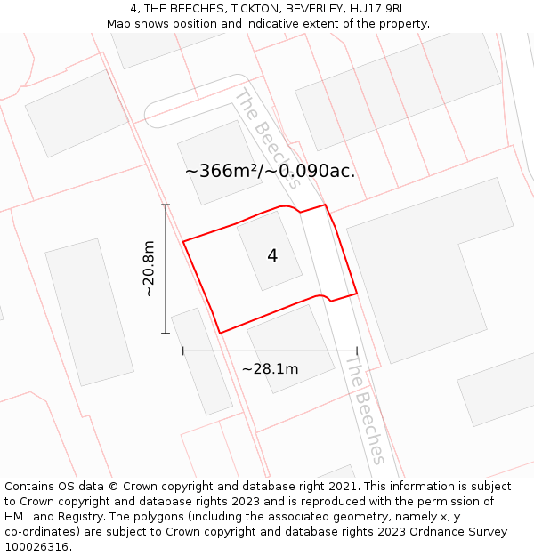 4, THE BEECHES, TICKTON, BEVERLEY, HU17 9RL: Plot and title map