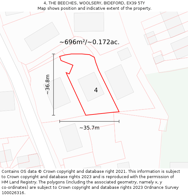 4, THE BEECHES, WOOLSERY, BIDEFORD, EX39 5TY: Plot and title map
