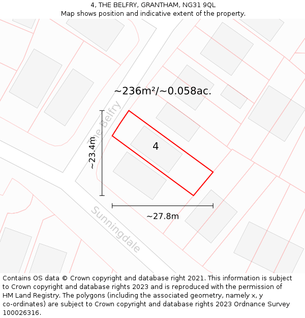4, THE BELFRY, GRANTHAM, NG31 9QL: Plot and title map