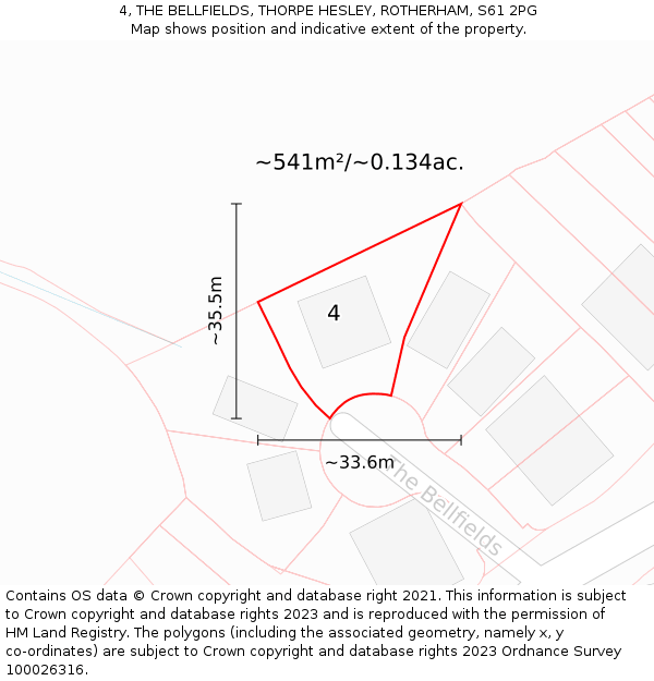4, THE BELLFIELDS, THORPE HESLEY, ROTHERHAM, S61 2PG: Plot and title map
