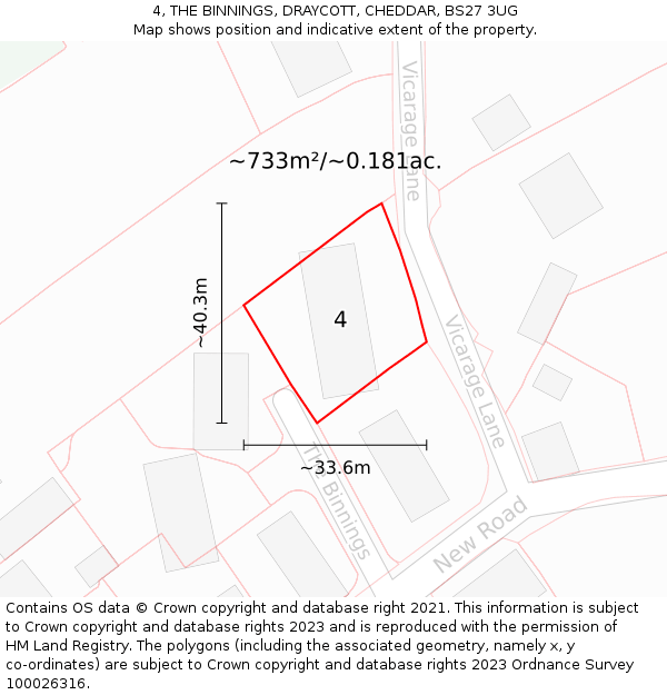 4, THE BINNINGS, DRAYCOTT, CHEDDAR, BS27 3UG: Plot and title map