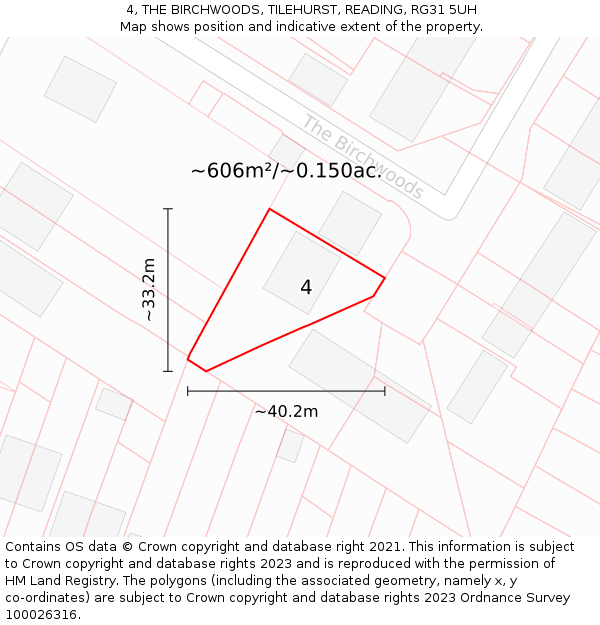 4, THE BIRCHWOODS, TILEHURST, READING, RG31 5UH: Plot and title map