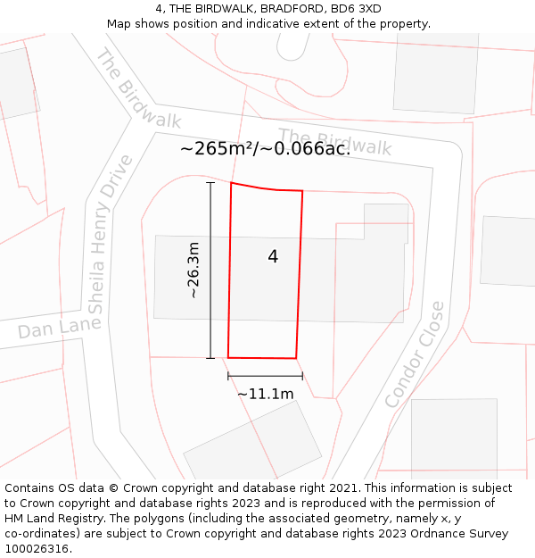 4, THE BIRDWALK, BRADFORD, BD6 3XD: Plot and title map