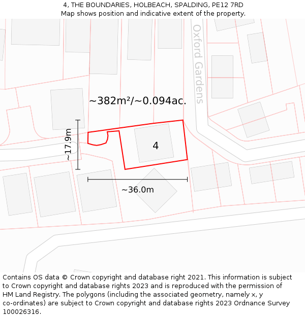 4, THE BOUNDARIES, HOLBEACH, SPALDING, PE12 7RD: Plot and title map