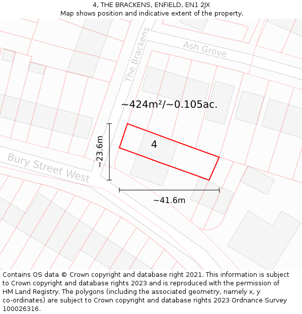 4, THE BRACKENS, ENFIELD, EN1 2JX: Plot and title map