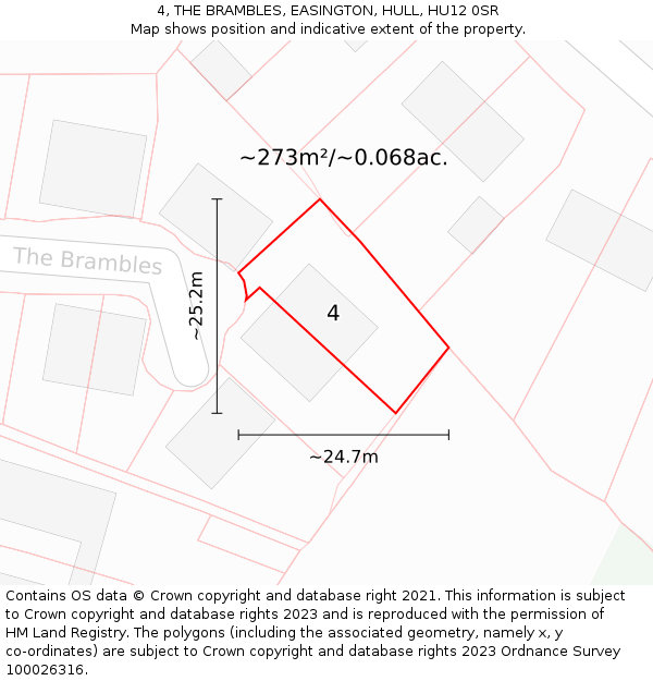 4, THE BRAMBLES, EASINGTON, HULL, HU12 0SR: Plot and title map