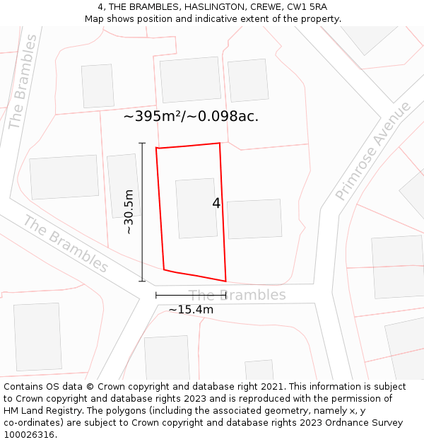 4, THE BRAMBLES, HASLINGTON, CREWE, CW1 5RA: Plot and title map