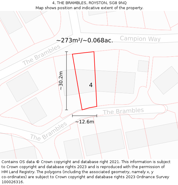 4, THE BRAMBLES, ROYSTON, SG8 9NQ: Plot and title map