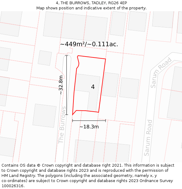 4, THE BURROWS, TADLEY, RG26 4EP: Plot and title map