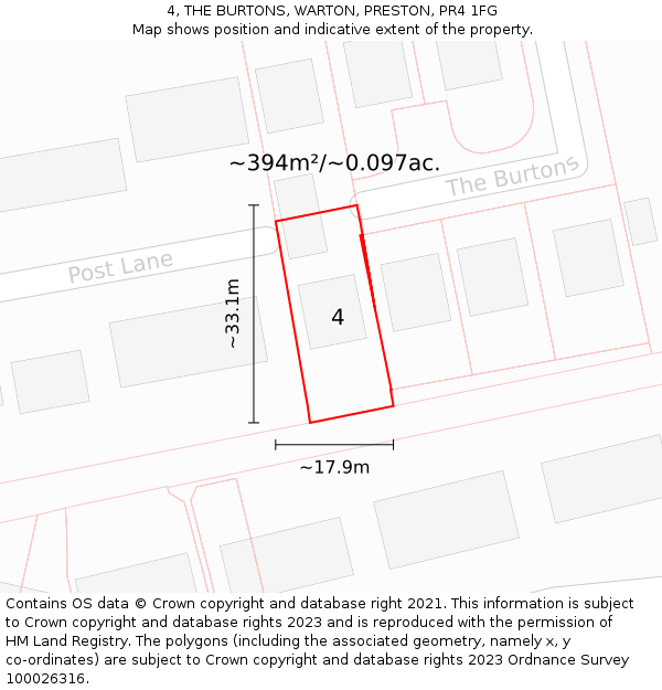 4, THE BURTONS, WARTON, PRESTON, PR4 1FG: Plot and title map