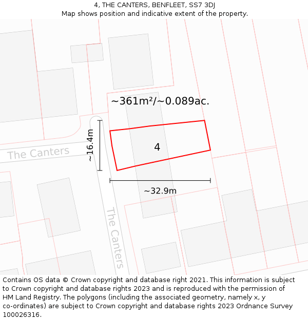 4, THE CANTERS, BENFLEET, SS7 3DJ: Plot and title map