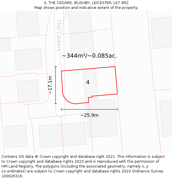 4, THE CEDARS, BUSHBY, LEICESTER, LE7 9RZ: Plot and title map