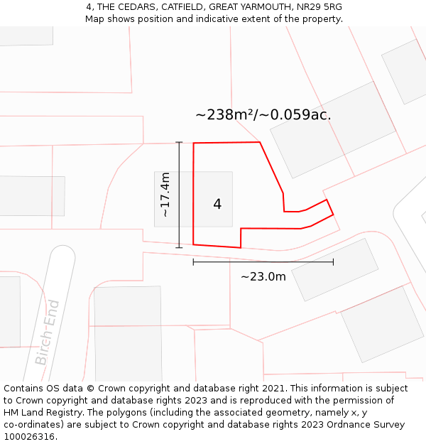 4, THE CEDARS, CATFIELD, GREAT YARMOUTH, NR29 5RG: Plot and title map