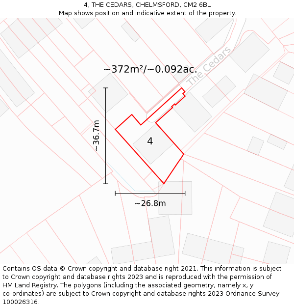 4, THE CEDARS, CHELMSFORD, CM2 6BL: Plot and title map