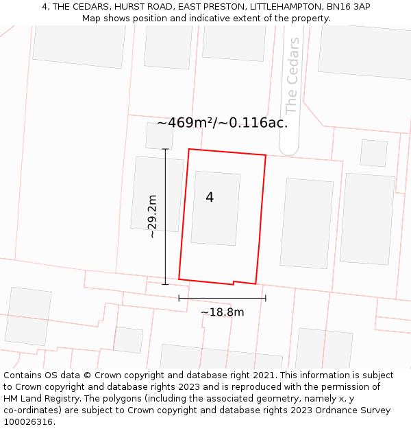 4, THE CEDARS, HURST ROAD, EAST PRESTON, LITTLEHAMPTON, BN16 3AP: Plot and title map
