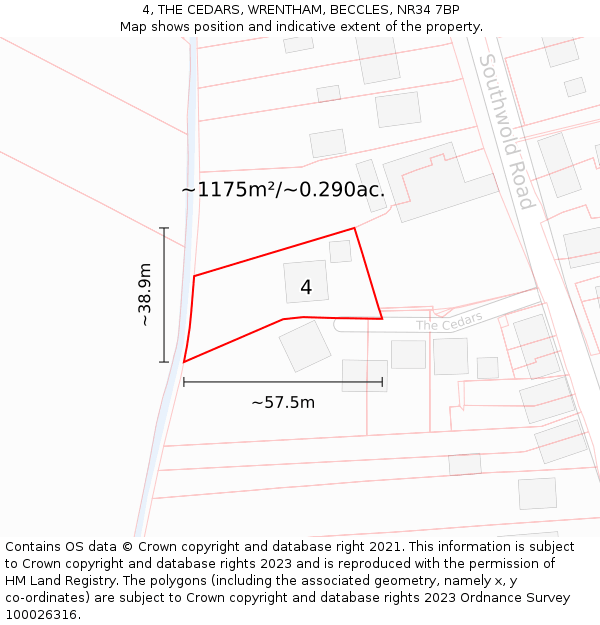 4, THE CEDARS, WRENTHAM, BECCLES, NR34 7BP: Plot and title map