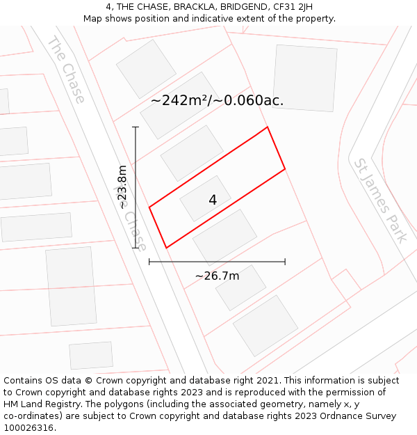 4, THE CHASE, BRACKLA, BRIDGEND, CF31 2JH: Plot and title map