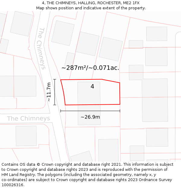 4, THE CHIMNEYS, HALLING, ROCHESTER, ME2 1FX: Plot and title map