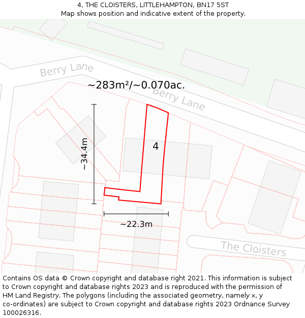 4, THE CLOISTERS, LITTLEHAMPTON, BN17 5ST: Plot and title map
