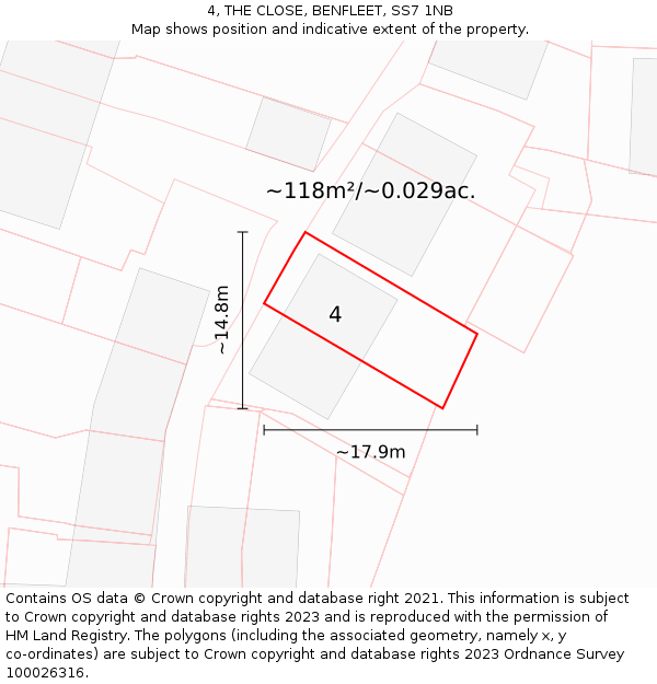 4, THE CLOSE, BENFLEET, SS7 1NB: Plot and title map
