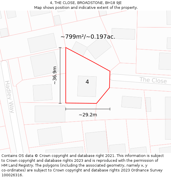 4, THE CLOSE, BROADSTONE, BH18 9JE: Plot and title map