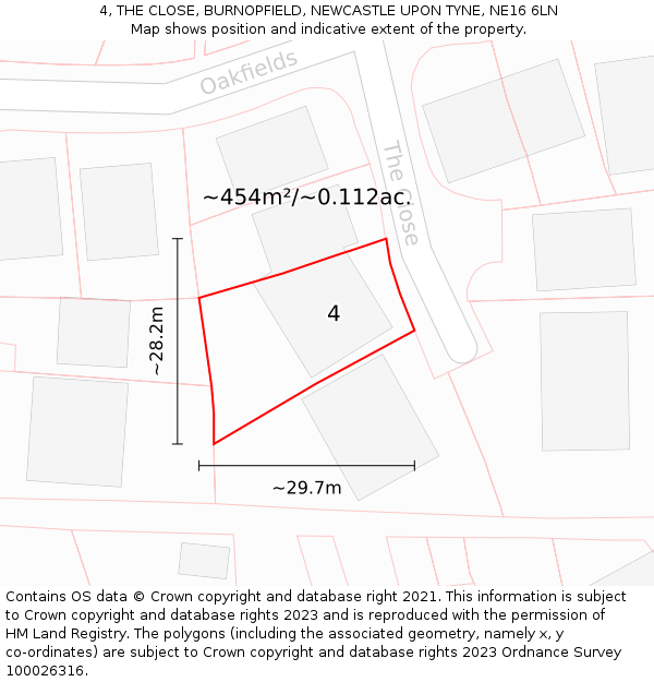 4, THE CLOSE, BURNOPFIELD, NEWCASTLE UPON TYNE, NE16 6LN: Plot and title map