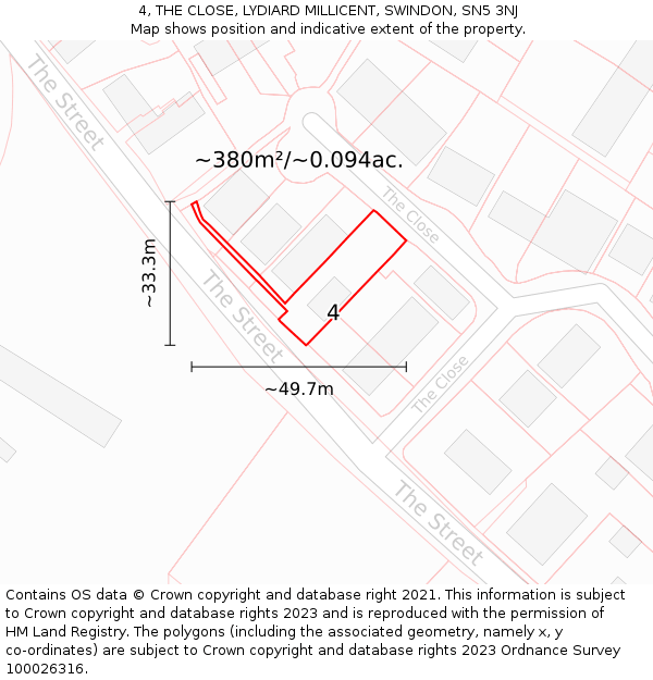 4, THE CLOSE, LYDIARD MILLICENT, SWINDON, SN5 3NJ: Plot and title map