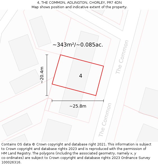 4, THE COMMON, ADLINGTON, CHORLEY, PR7 4DN: Plot and title map