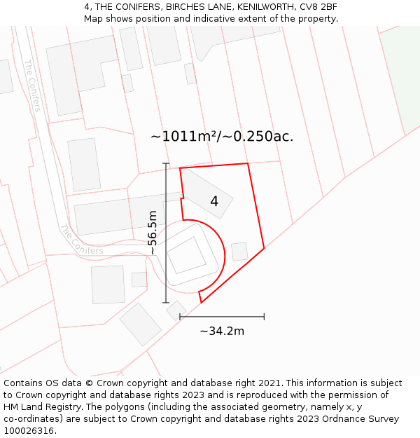 4, THE CONIFERS, BIRCHES LANE, KENILWORTH, CV8 2BF: Plot and title map