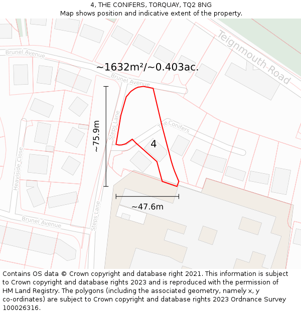 4, THE CONIFERS, TORQUAY, TQ2 8NG: Plot and title map