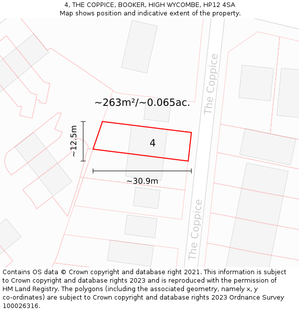 4, THE COPPICE, BOOKER, HIGH WYCOMBE, HP12 4SA: Plot and title map