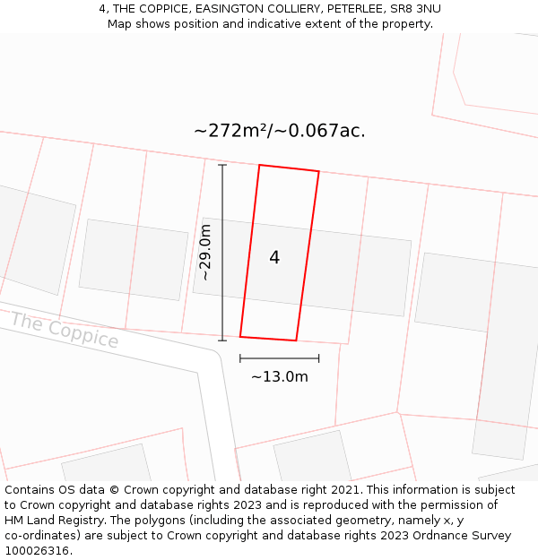 4, THE COPPICE, EASINGTON COLLIERY, PETERLEE, SR8 3NU: Plot and title map