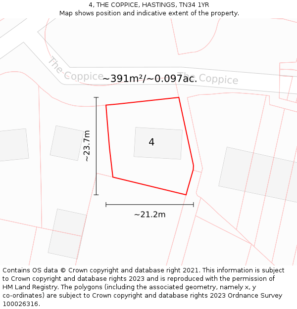 4, THE COPPICE, HASTINGS, TN34 1YR: Plot and title map