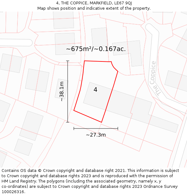 4, THE COPPICE, MARKFIELD, LE67 9QJ: Plot and title map
