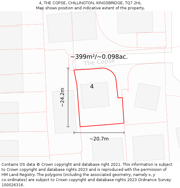 4, THE COPSE, CHILLINGTON, KINGSBRIDGE, TQ7 2HL: Plot and title map