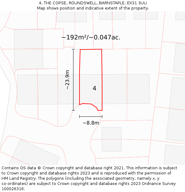 4, THE COPSE, ROUNDSWELL, BARNSTAPLE, EX31 3UU: Plot and title map