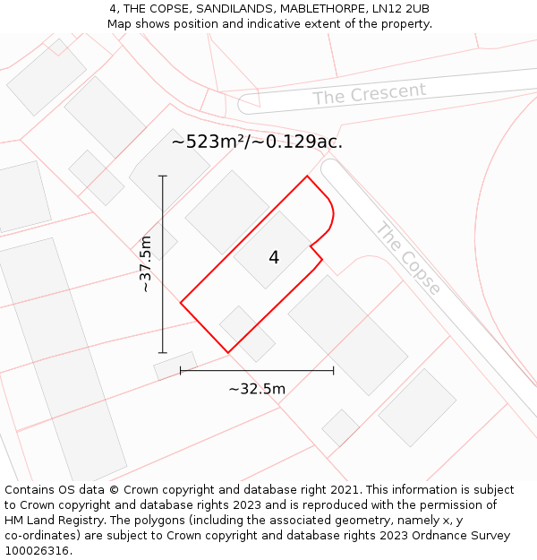 4, THE COPSE, SANDILANDS, MABLETHORPE, LN12 2UB: Plot and title map