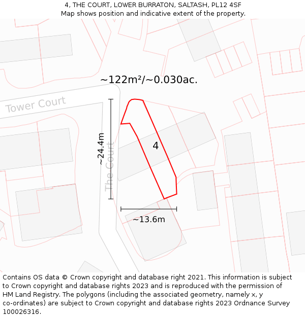 4, THE COURT, LOWER BURRATON, SALTASH, PL12 4SF: Plot and title map