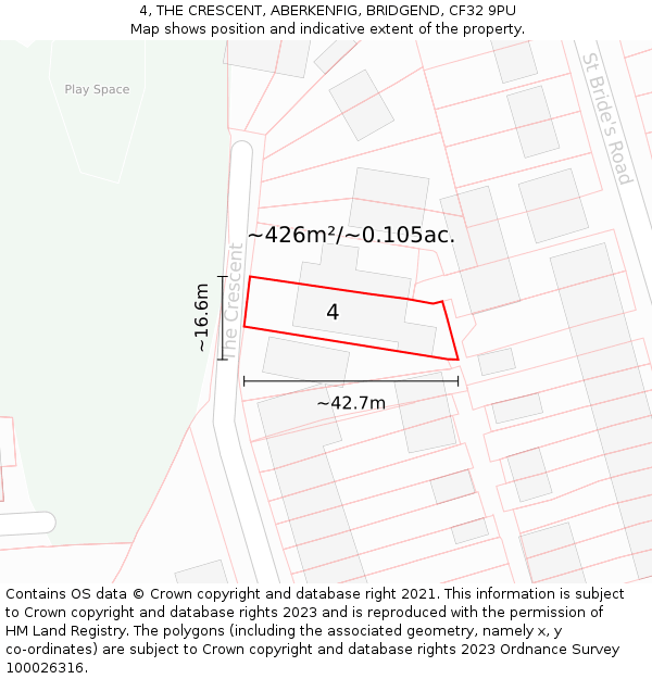 4, THE CRESCENT, ABERKENFIG, BRIDGEND, CF32 9PU: Plot and title map