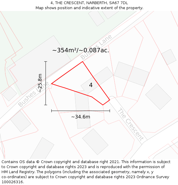 4, THE CRESCENT, NARBERTH, SA67 7DL: Plot and title map