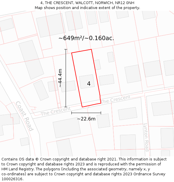 4, THE CRESCENT, WALCOTT, NORWICH, NR12 0NH: Plot and title map