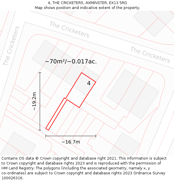 4, THE CRICKETERS, AXMINSTER, EX13 5RG: Plot and title map