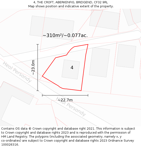 4, THE CROFT, ABERKENFIG, BRIDGEND, CF32 9RL: Plot and title map