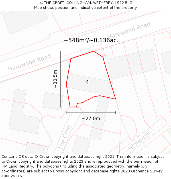 4, THE CROFT, COLLINGHAM, WETHERBY, LS22 5LG: Plot and title map