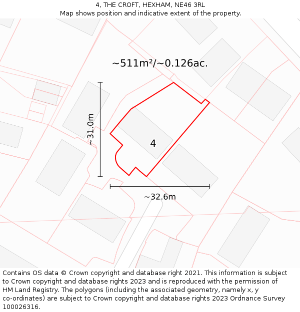 4, THE CROFT, HEXHAM, NE46 3RL: Plot and title map