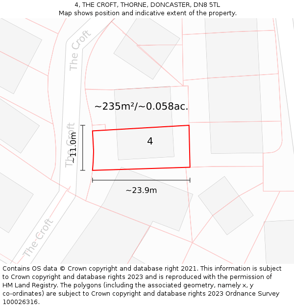 4, THE CROFT, THORNE, DONCASTER, DN8 5TL: Plot and title map
